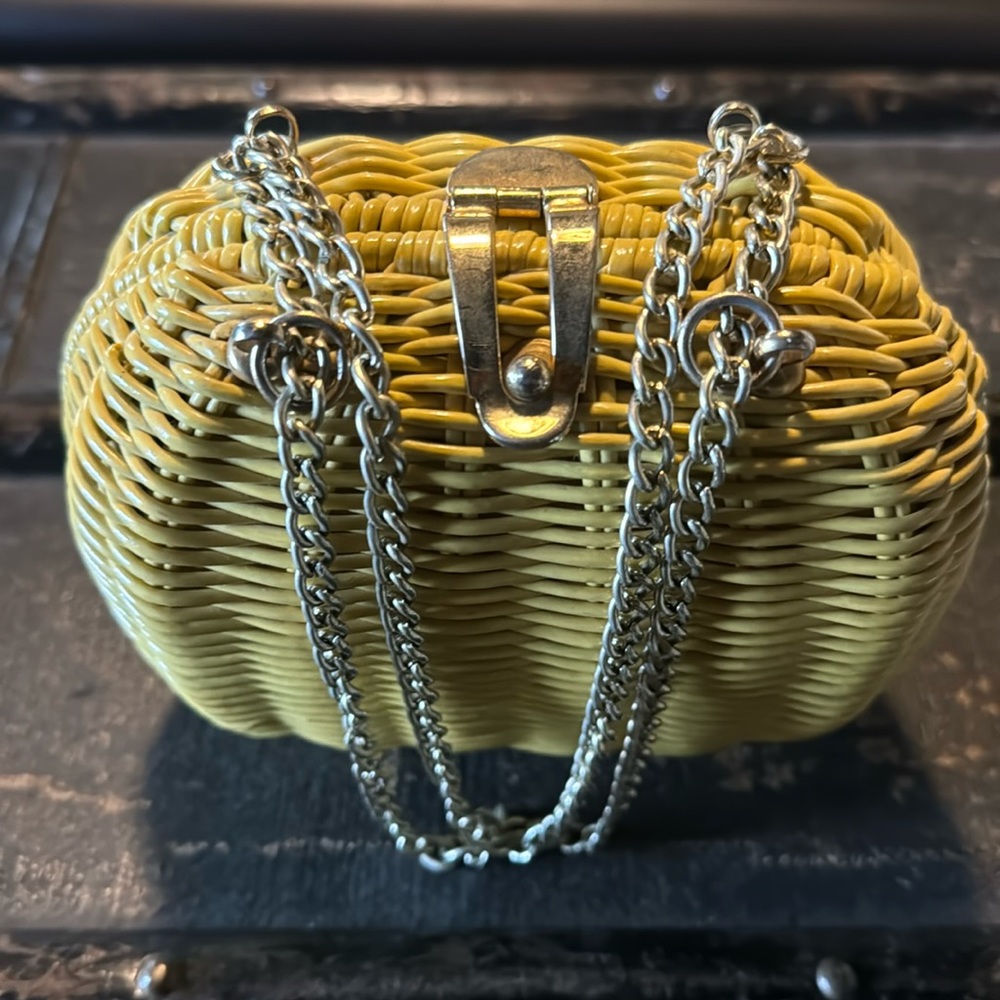 Vintage Magid Yellow Wicker Purse with Gold Chain